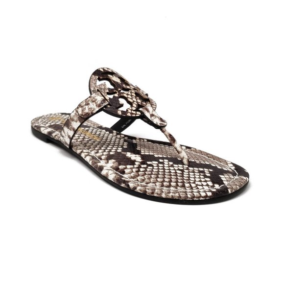 Tory Burch Embossed Leather Sandals in Warm Roccia - Picture 1 of 8